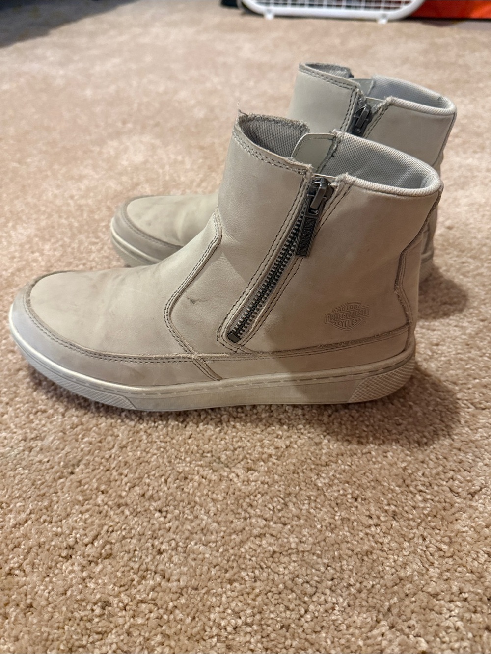 Harley-Davidson Zip-Closure High-Top Boots in Light Beige
